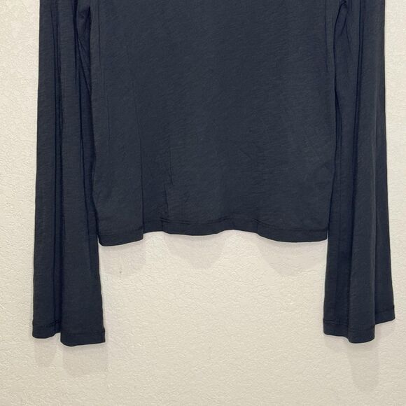 Nation Los Angeles Lian Shirt Small Black Pima Cotton Long Sleeve Notch V Neck - Picture 6 of 9